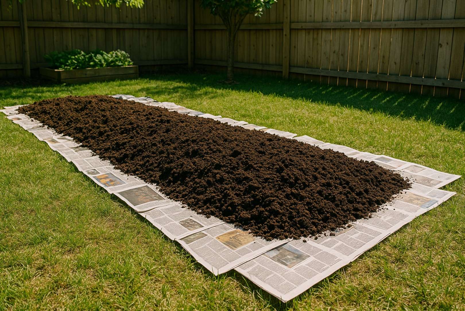 Dirt and Newspaper for No Till Bed